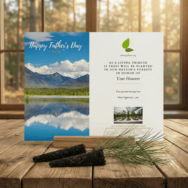 Father's Day card with nature-themed design on a wooden surface