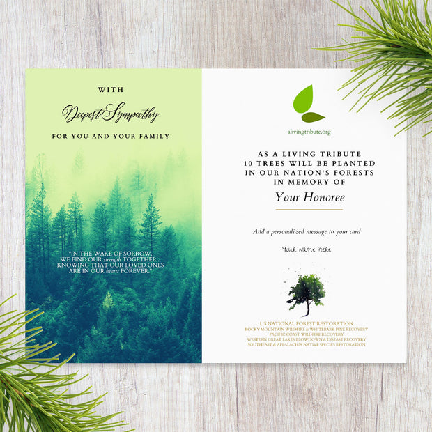 Tree Planting in a US National Forest with Mailed Sympathy Greeting Card