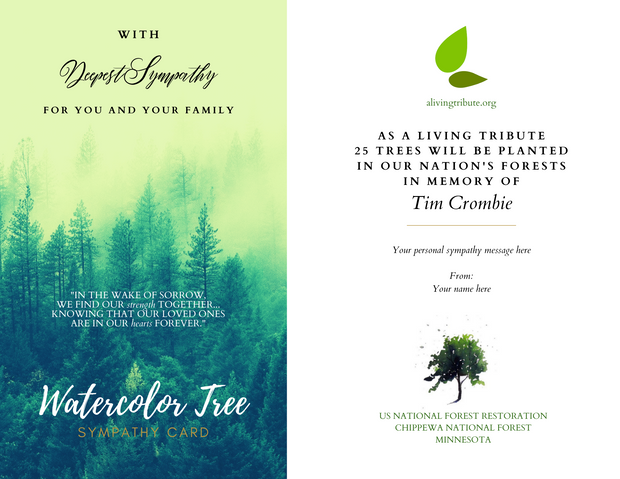 Tree Planting in a US National Forest with Mailed Sympathy Greeting Card